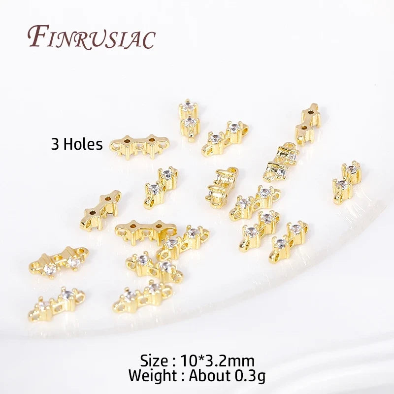 18K Gold Plated Zircon Flower Spacer Bars 2/3 Hole | DIY Jewelry