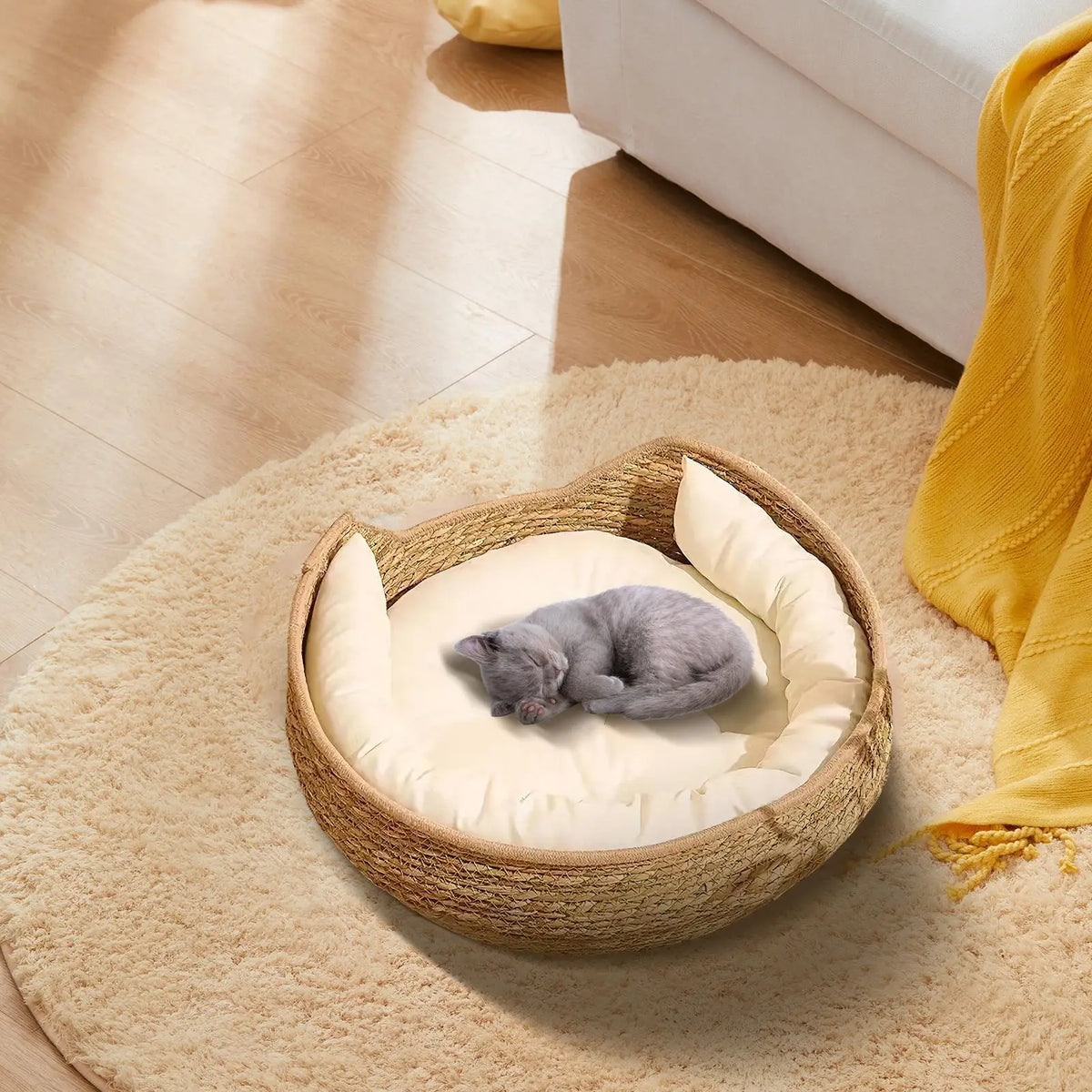 Woven Cat Bed with Cushion & Pillow – All Season Pet Nest