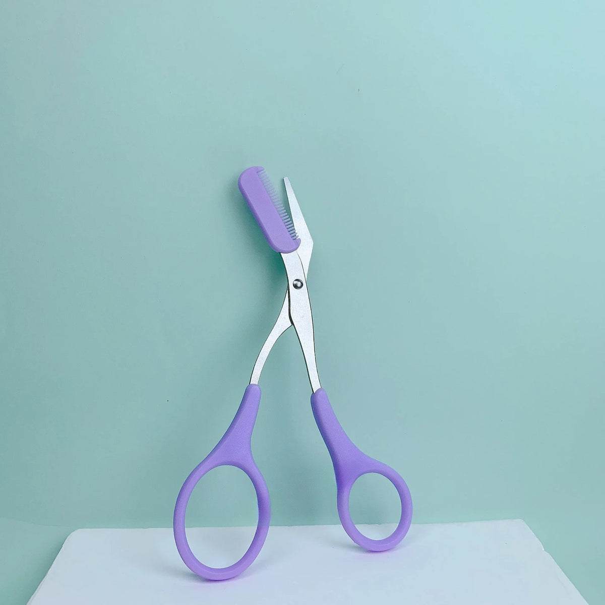 Pink Eyebrow Scissors with Built-In Comb – Stainless Steel