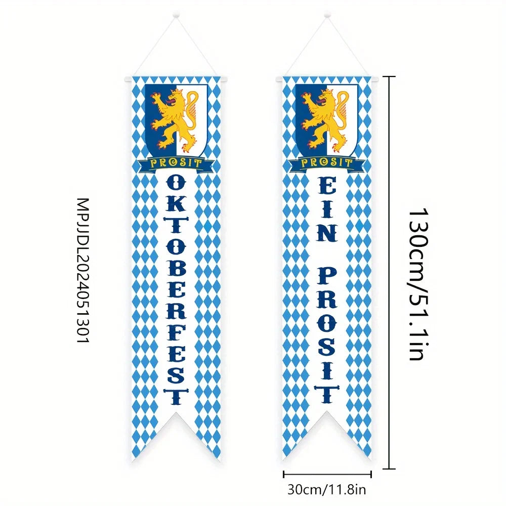 Oktoberfest Welcome Banner Set – Blue & White Bavarian Porch Decor
