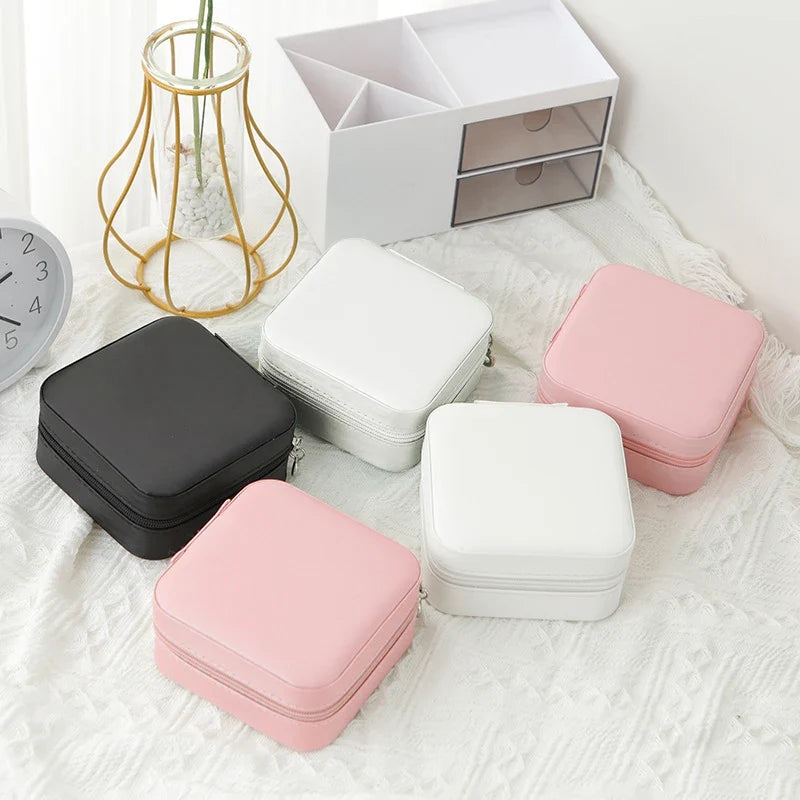 Travel Leather Jewelry Box – Single Layer, Black, White & Pink