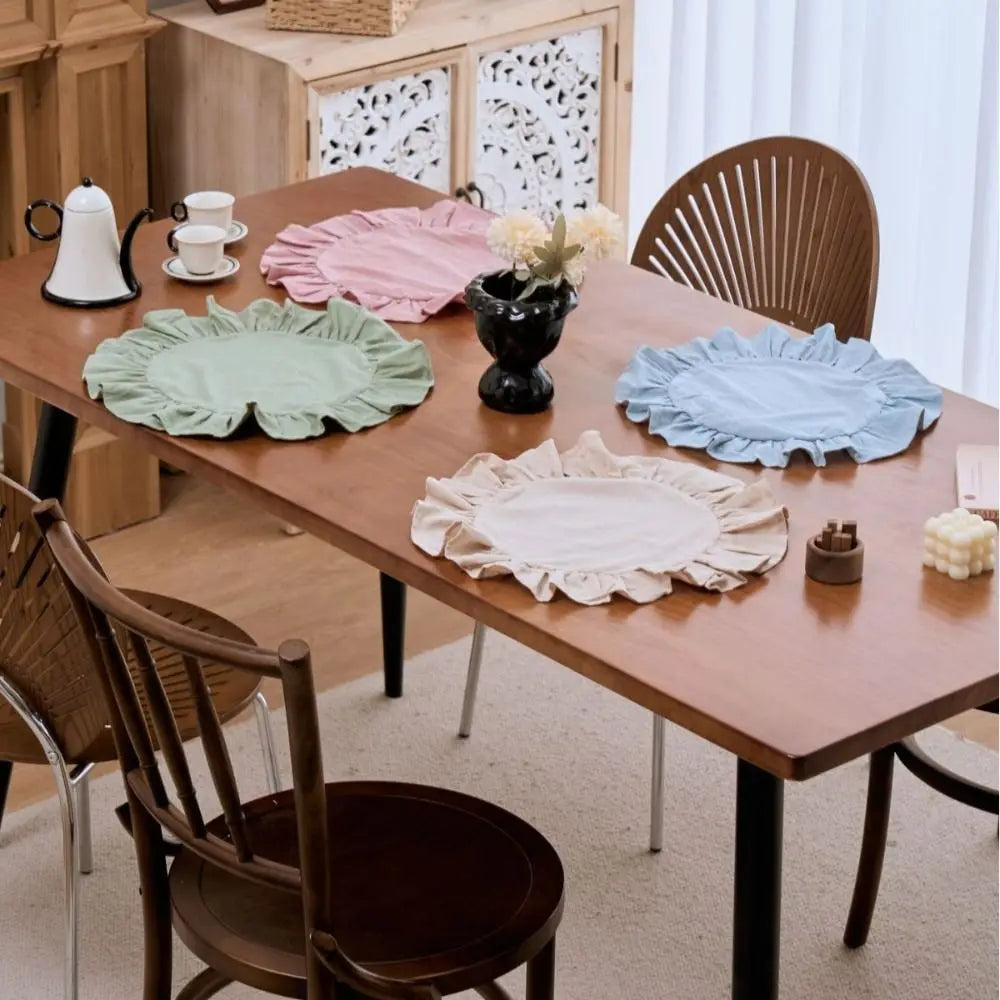 Round Ruffled Cotton Placemats | Rustic Wedding Table Decor