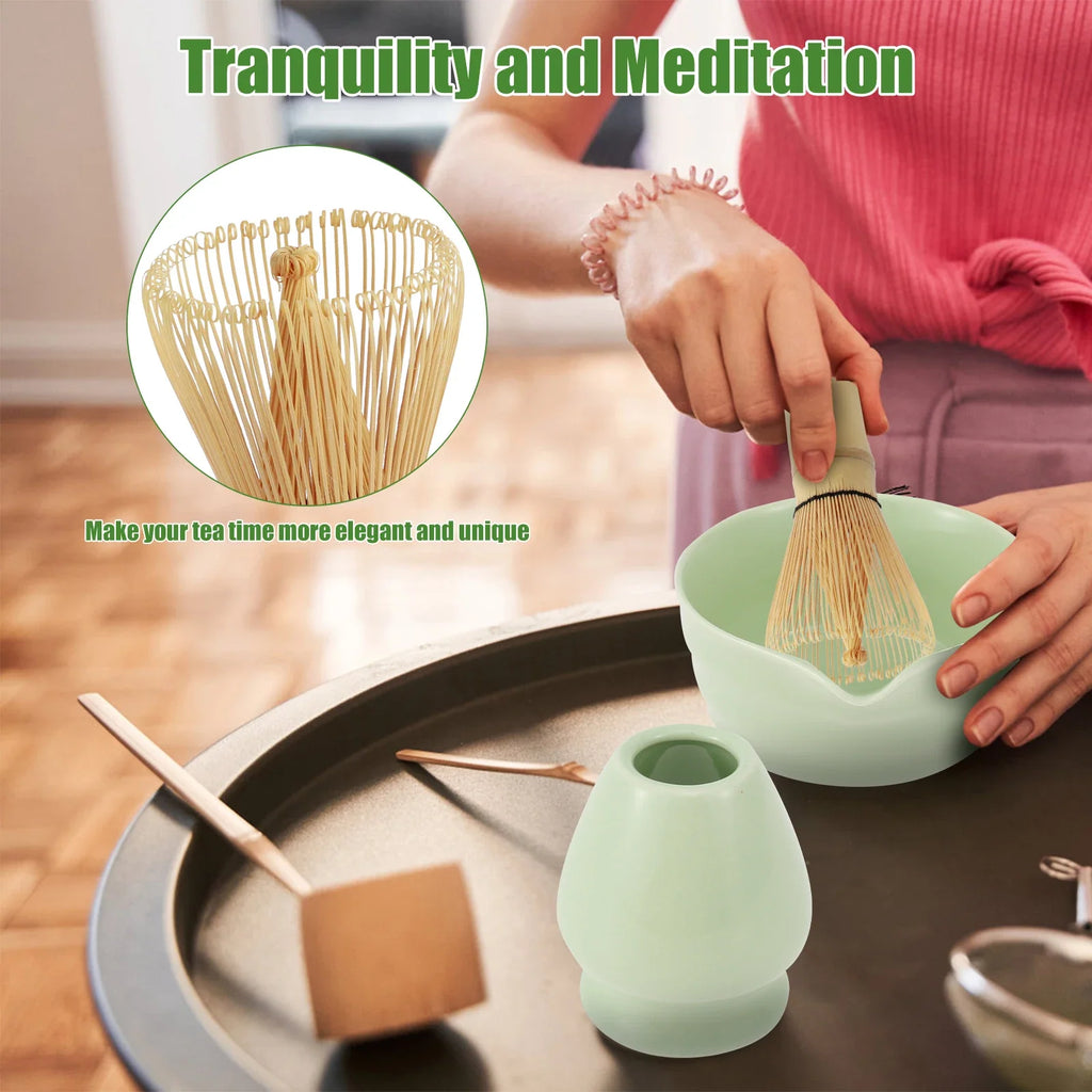 4-Piece Japanese Matcha Set – Ceramic Bowl & Bamboo Whisk