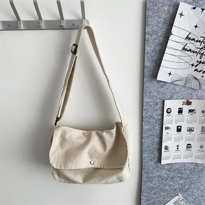 Solid Canvas Crossbody Bag – Unisex Shoulder Satchel