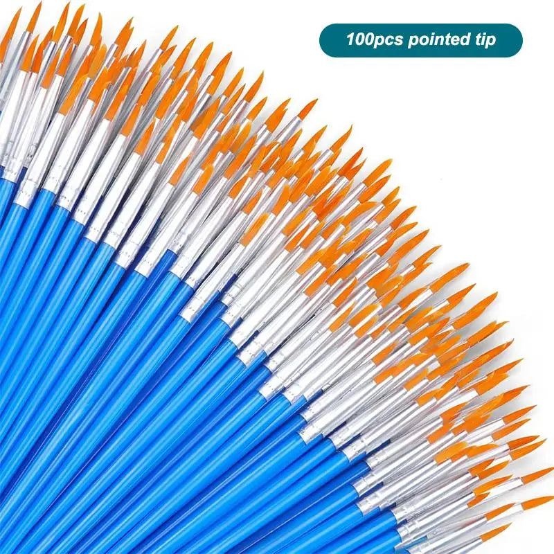 Nylon Paint Brush Set 30–110 Pcs | Round & Flat Art Brushes