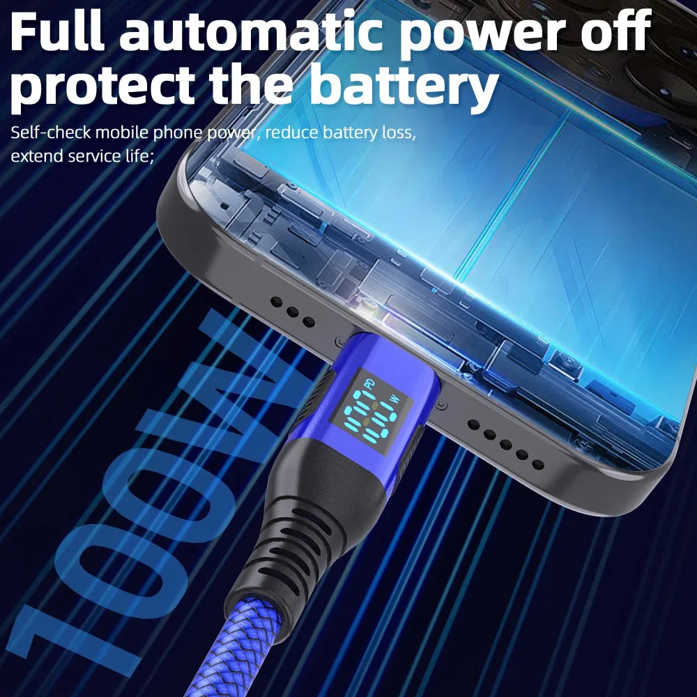 100W USB-C to USB-C Fast Charging Cable | LED Display
