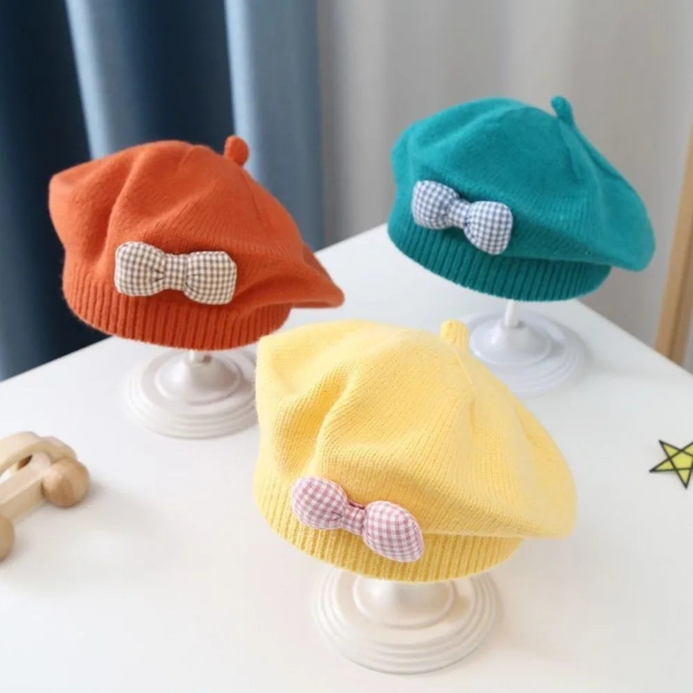 Toddler Bowknot Knit Beret Hat – Warm Windproof Beanie 1–3Y