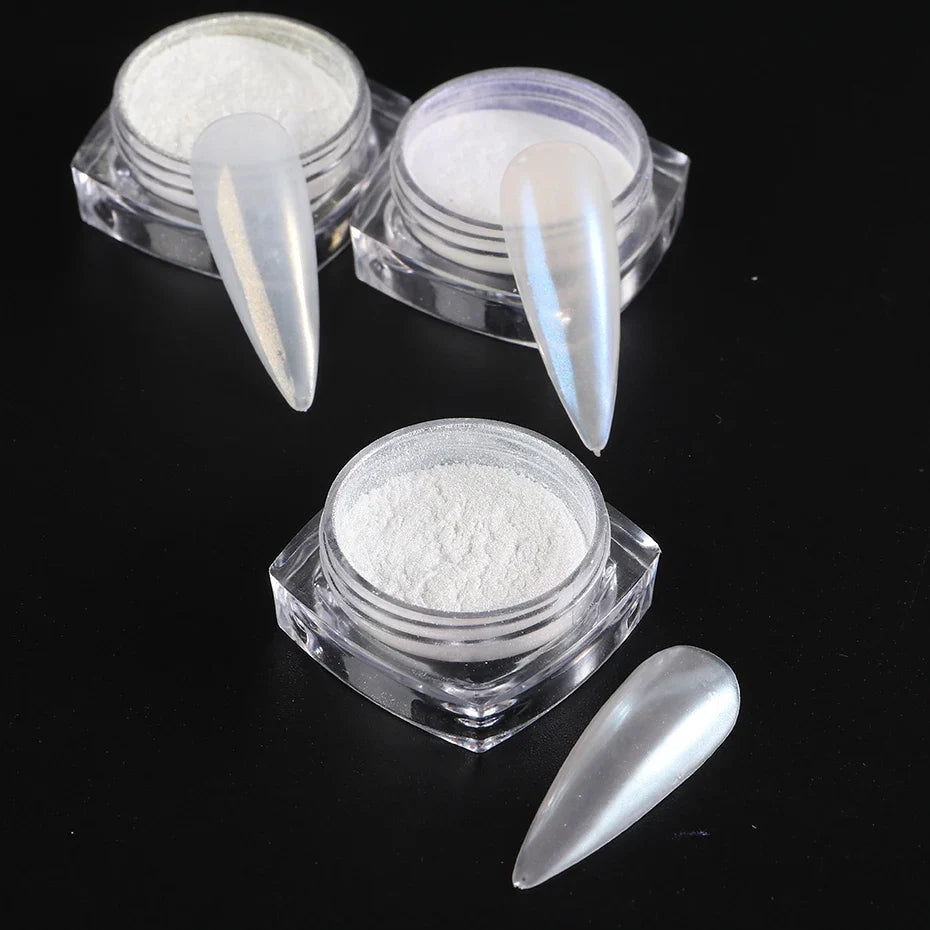 Aurora Chrome Nail Powder – Pearl White Mirror Pigment | Full Beauty