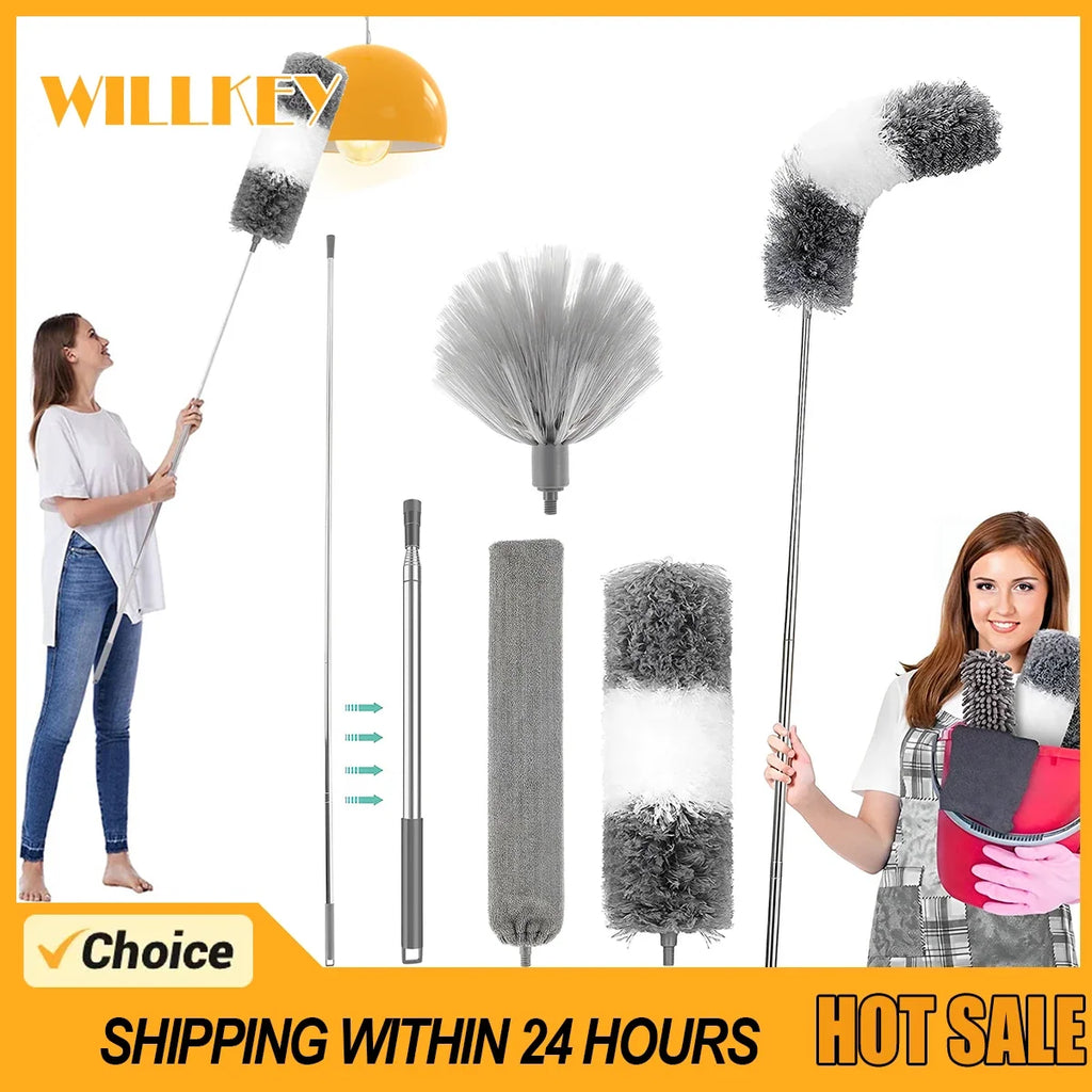 Telescopic Microfiber Duster Set – 40–250cm, 3 Heads