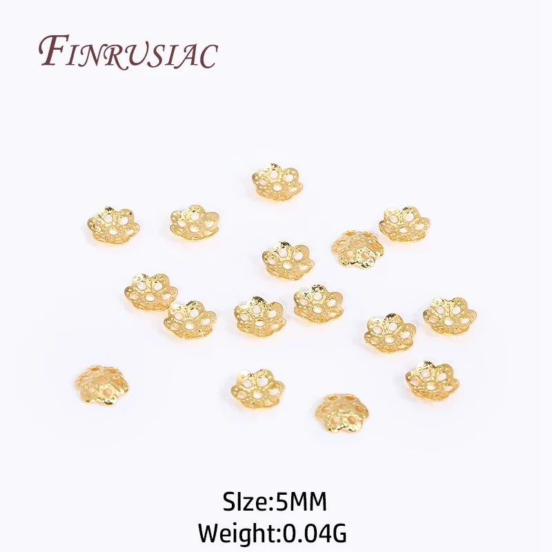 18K Gold Plated Brass Filigree Bead Caps 5/6/8mm | 50–100 pcs