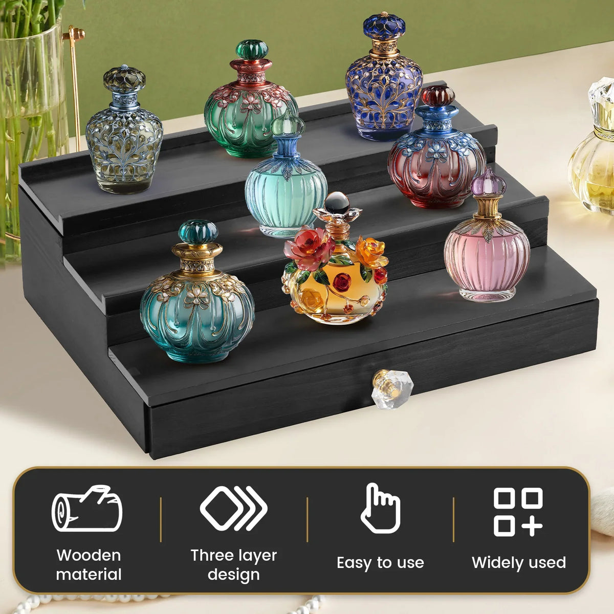 Wooden 3-Tier Perfume Organizer with Drawer | Nixie