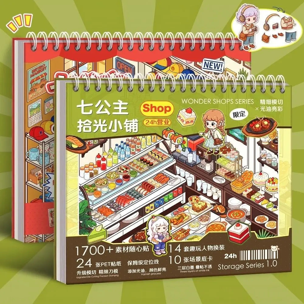 Miniature Scene PET Sticker Book – 10 Die-Cut Shop Scenes