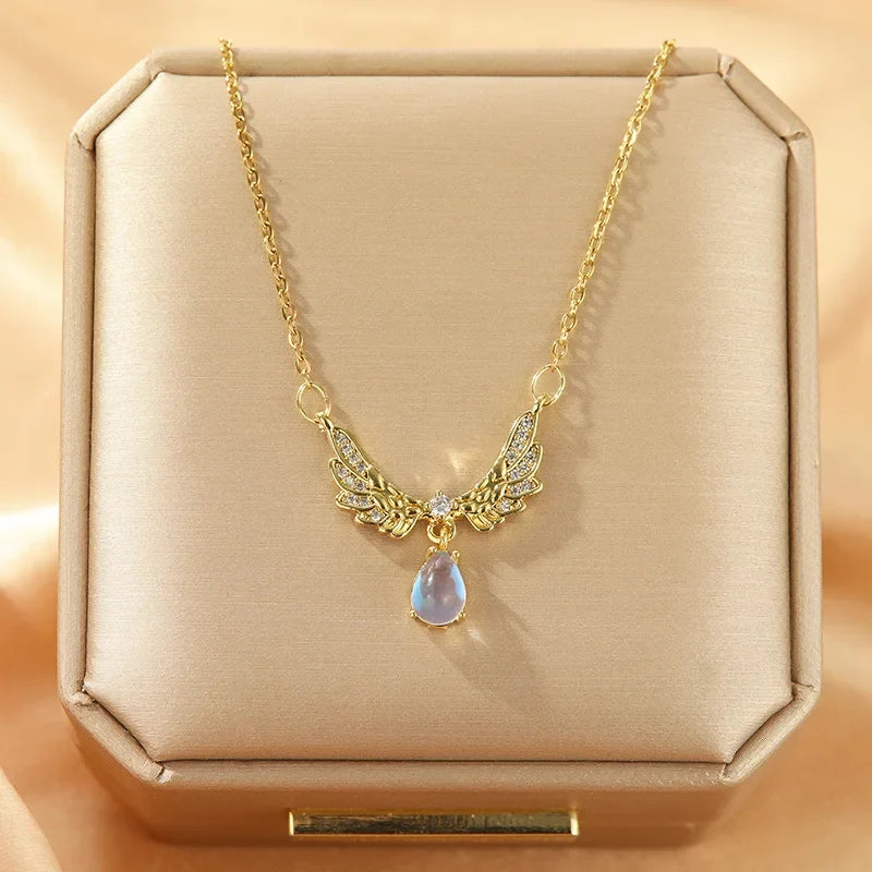 Women's Stainless Steel Clavicle Pendant Necklace | CZ Gem