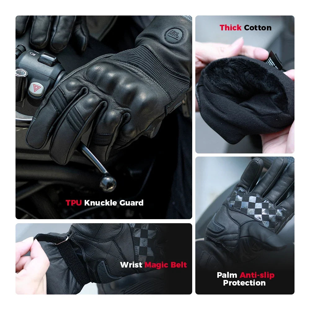 KEMIMOTO Winter Leather Motorcycle Gloves – Waterproof
