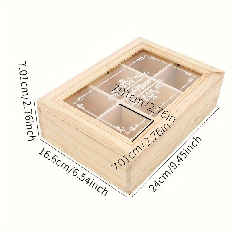 Solid Wood 6-Grid Desktop Organizer – Multi-Compartment Box