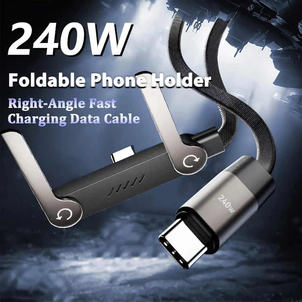 240W USB-C Fast Charging Cable with Folding Phone Stand