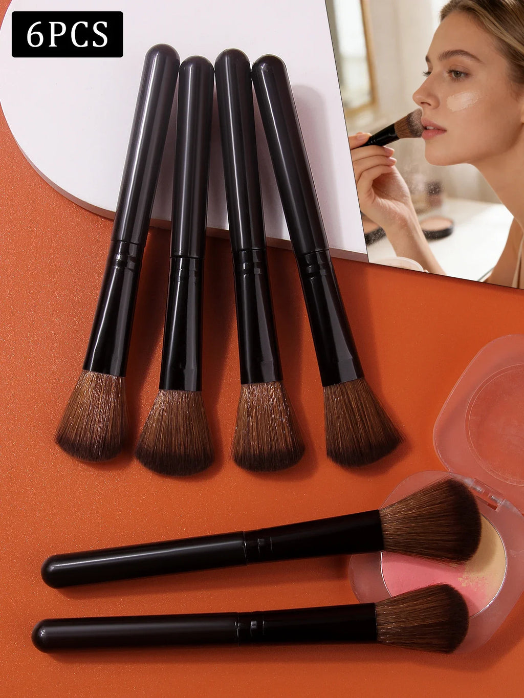 6-Piece Soft Makeup Brush Set – Blush, Contour & Highlight