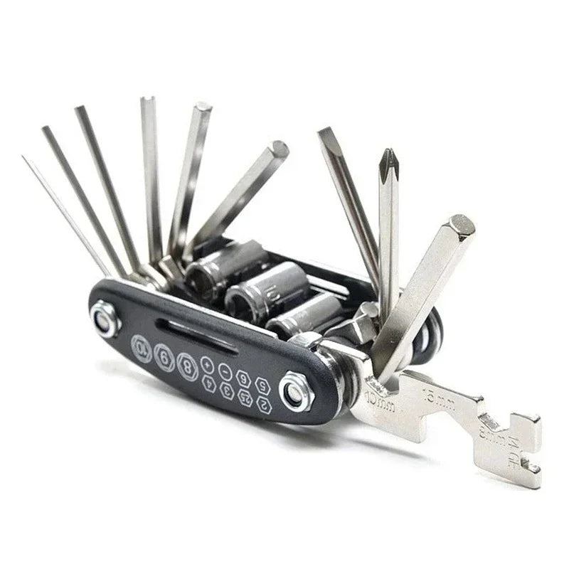 16-in-1 Bicycle Multitool – Hex Wrench, Spoke & Tyre Levers