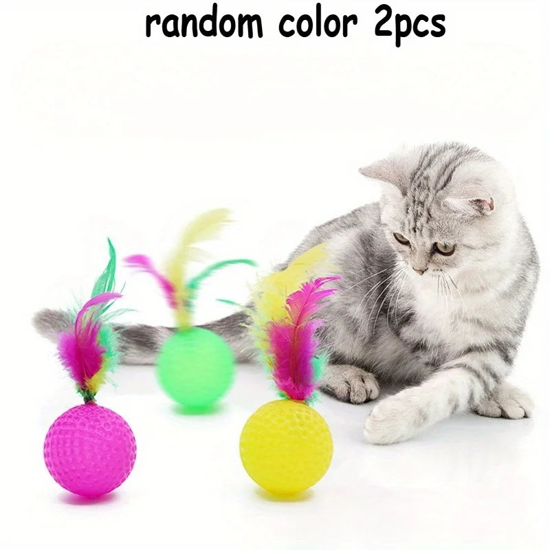 2PC Cat Feather Sisal Interactive Ball Toys – Claw Grinding Play