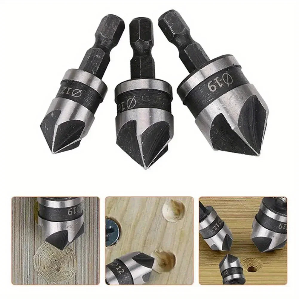 HSS 3-Flute Deburring Drill Bit Set 5-Pack | Hex Handle 3–19mm