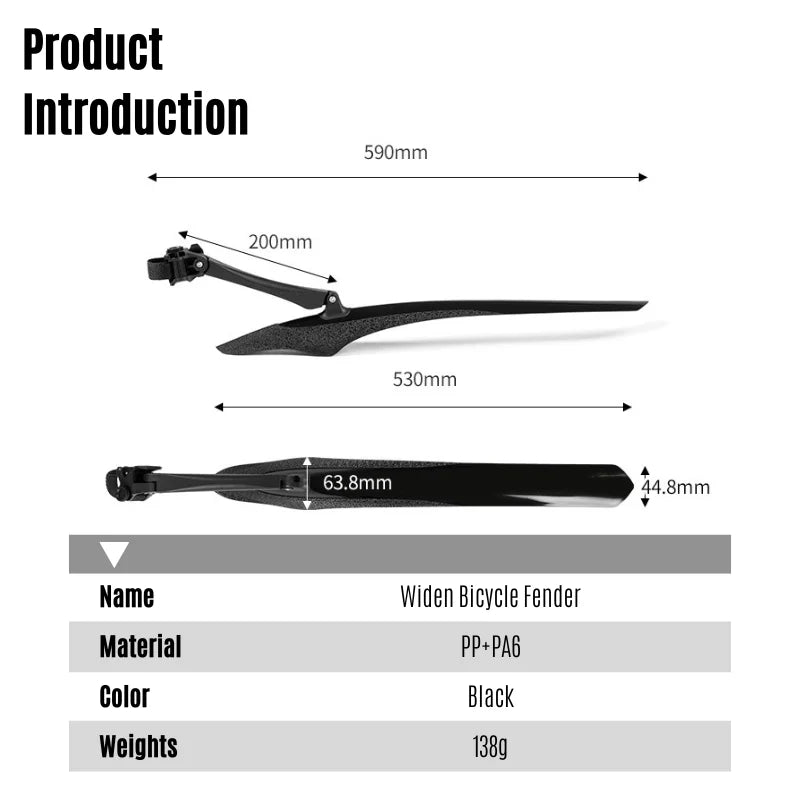 Widened Bike Rear Mudguard – Adjustable MTB & Road Fender