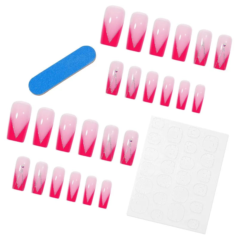 French Press On Nails with Rhinestones – 24 Pcs | Nixie