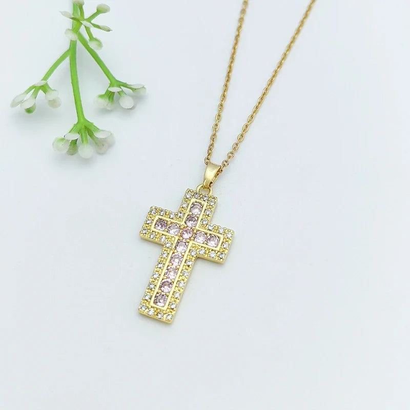 Women's Gold Cross Pendant Necklace | Stainless Steel Chain