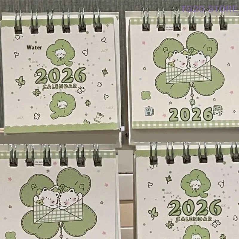 2026 Mini Desktop Calendar Lucky Cat Cute Desk Organizer