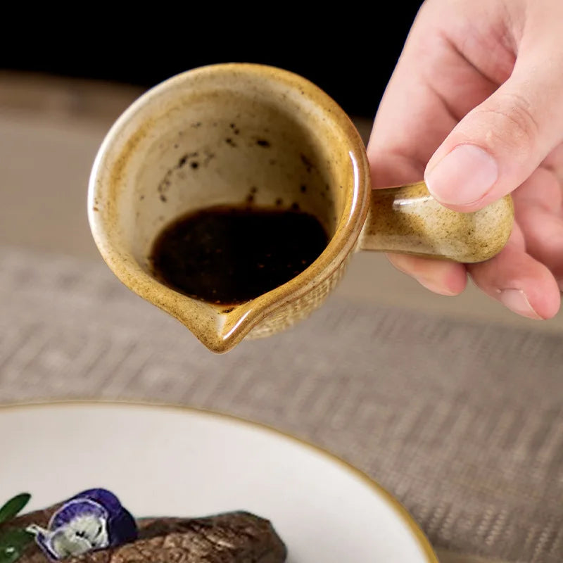 Vintage Ceramic Dipping Sauce Cup with Handle | Retro Style