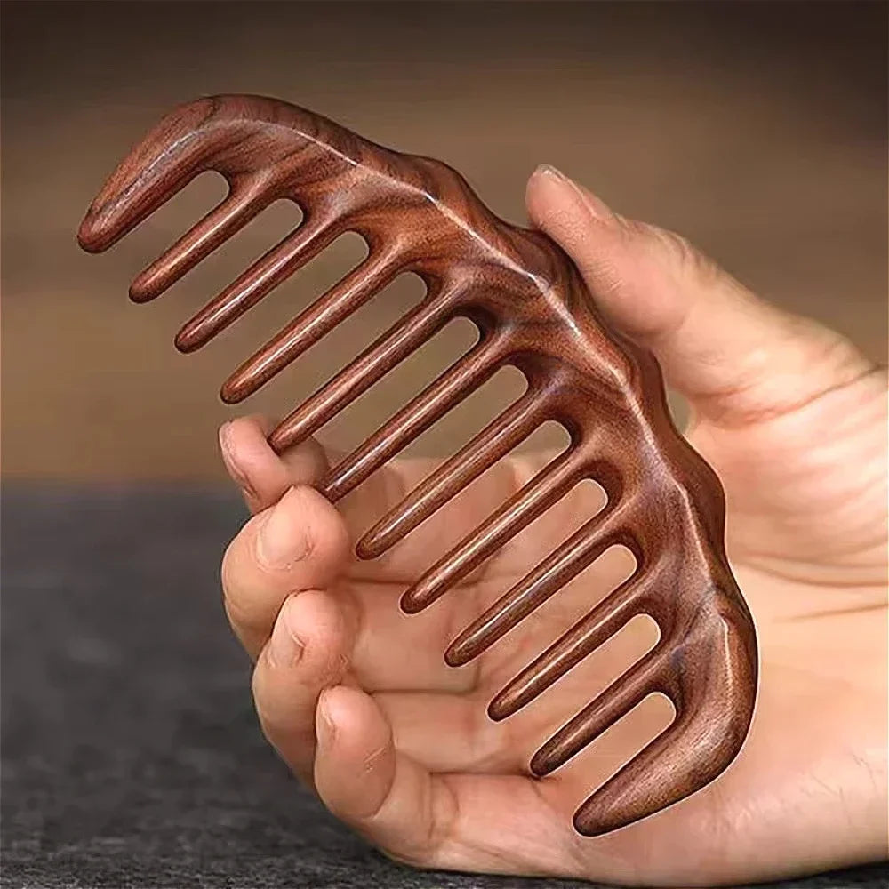 Natural Sandalwood Wide Tooth Detangling Comb | Anti-Static