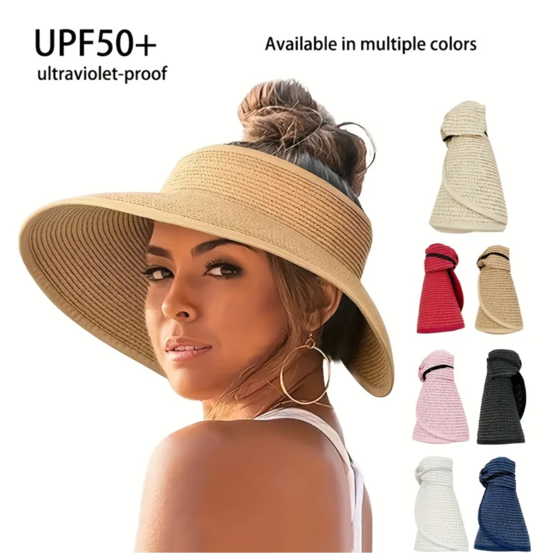 Women's Wide Brim Foldable Straw Sun Hat – UV Beach Visor