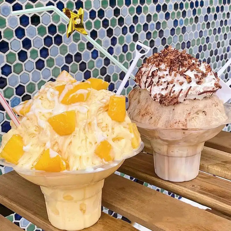50 Pcs Flower Snow Cone Cups Leak-Proof Plastic Ice Cream Bowls