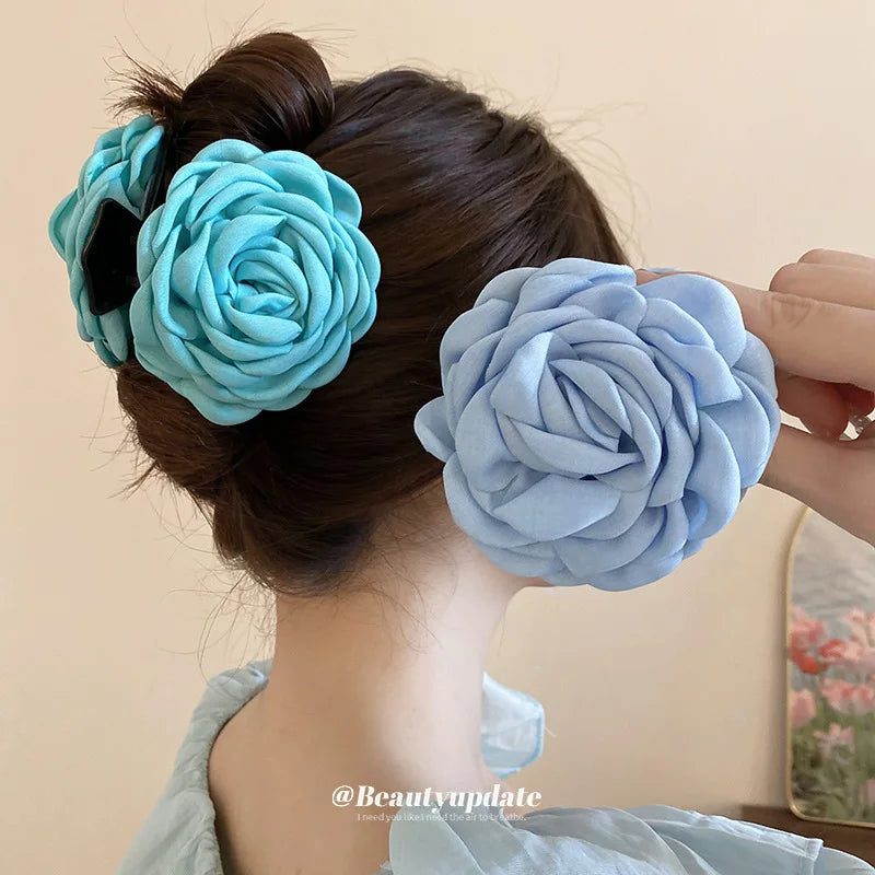 Rose Flower Hair Claw Clip – Elegant Shark Clip for Women