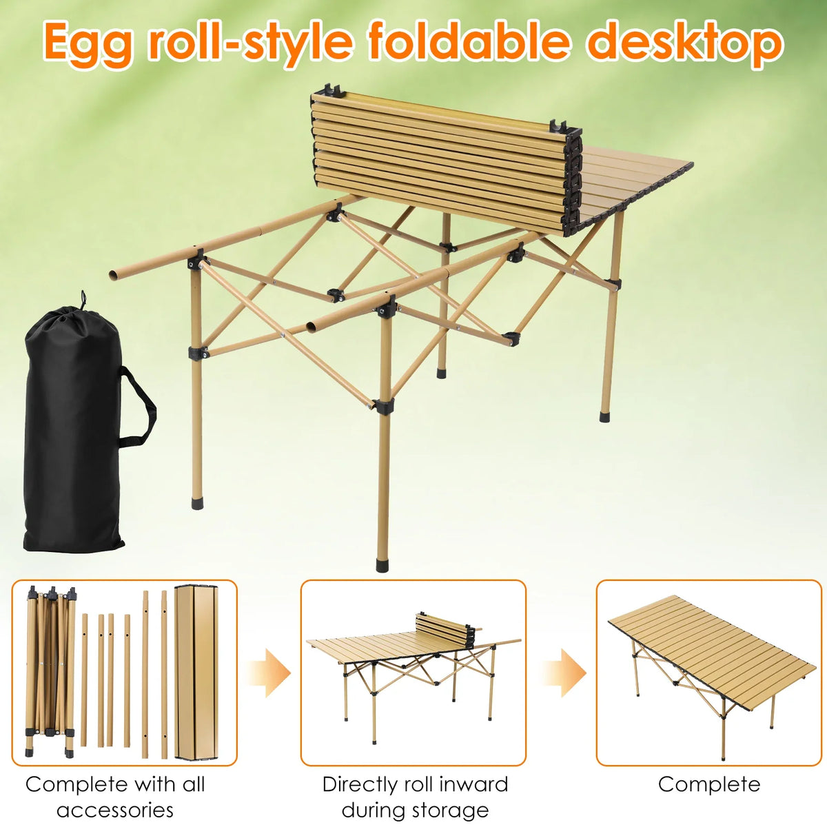 Portable Egg Roll Folding Camping Table | Carbon Steel Frame