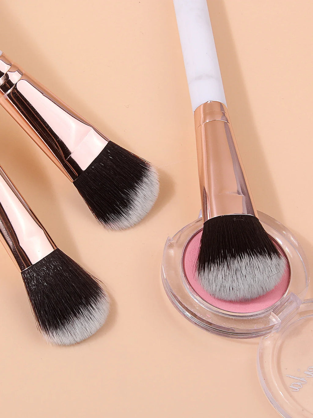 3-Piece Marble Handle Makeup Brushes – Powder, Blush & Foundation