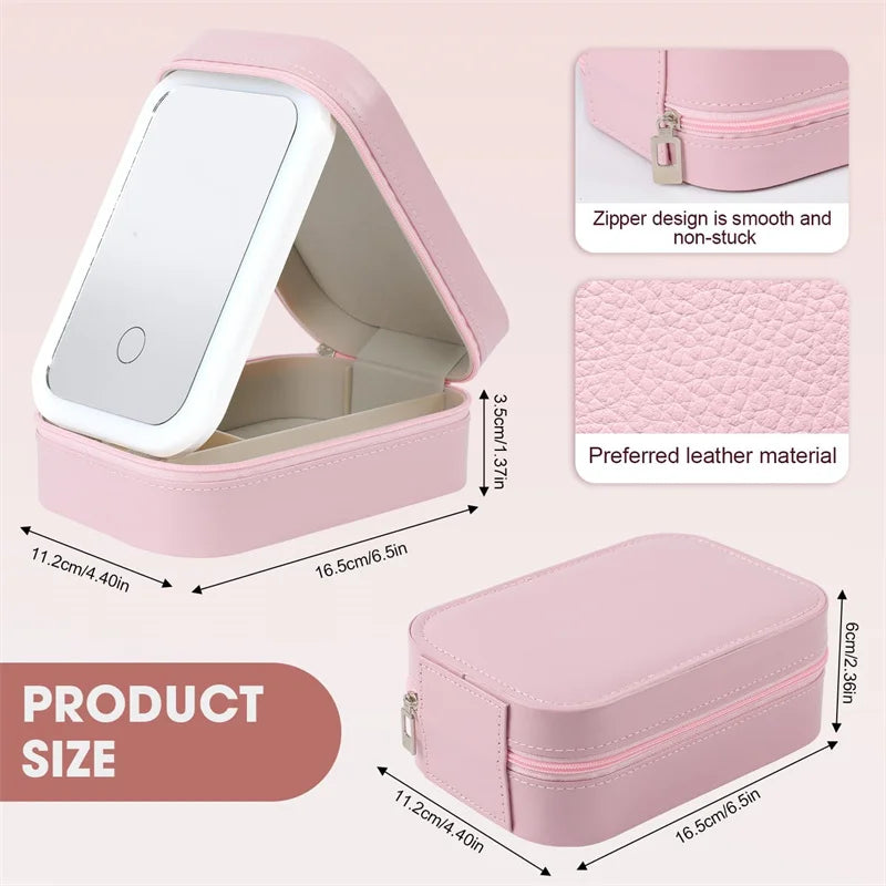 Portable LED Mirror Makeup Brush & Cosmetics Storage Box