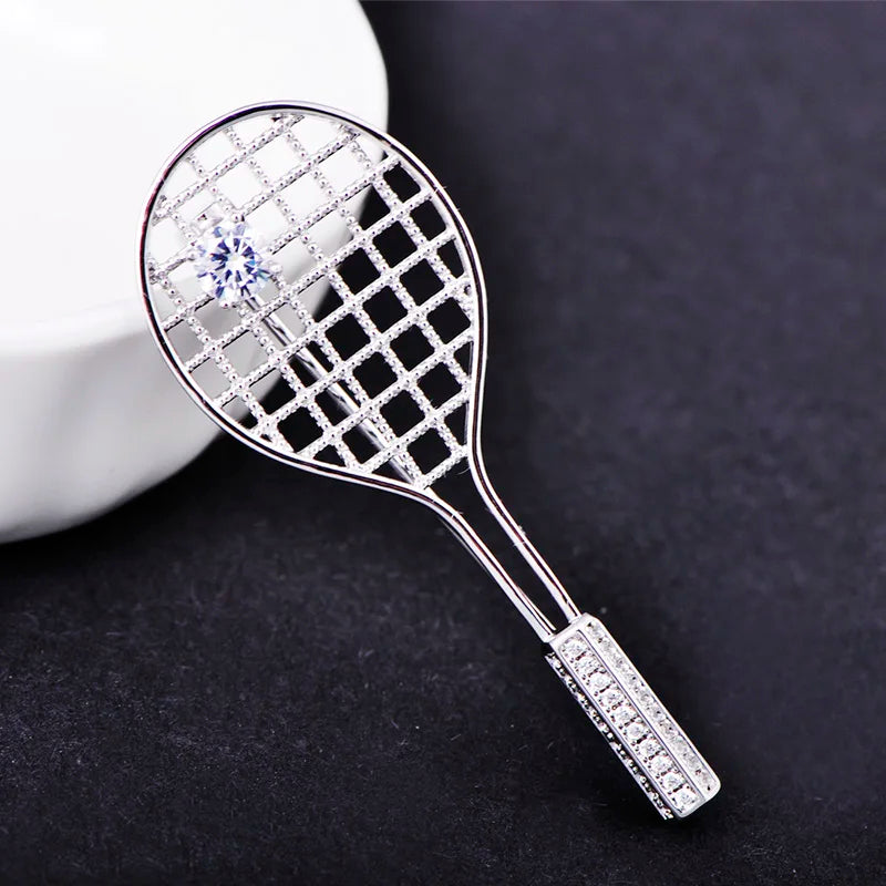 Badminton Racket Brooch – Copper Cubic Zirconia Lapel Pin