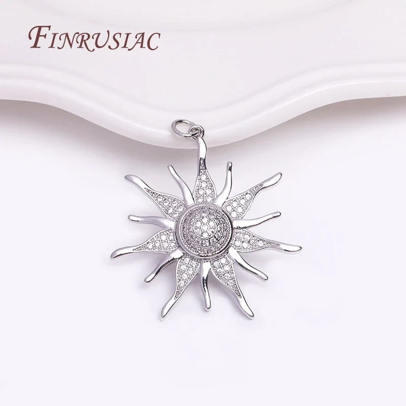 18K Gold Plated Sunflower Pendant – 33mm Brass Zircon Charm
