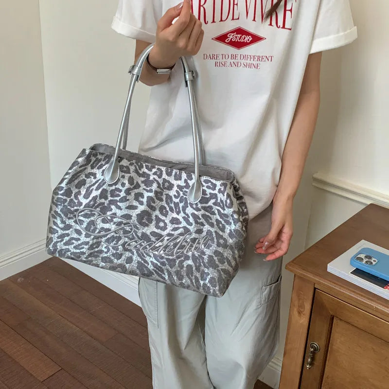 Nixie Silver Leopard Print Tote – Large Shoulder Bag for Women