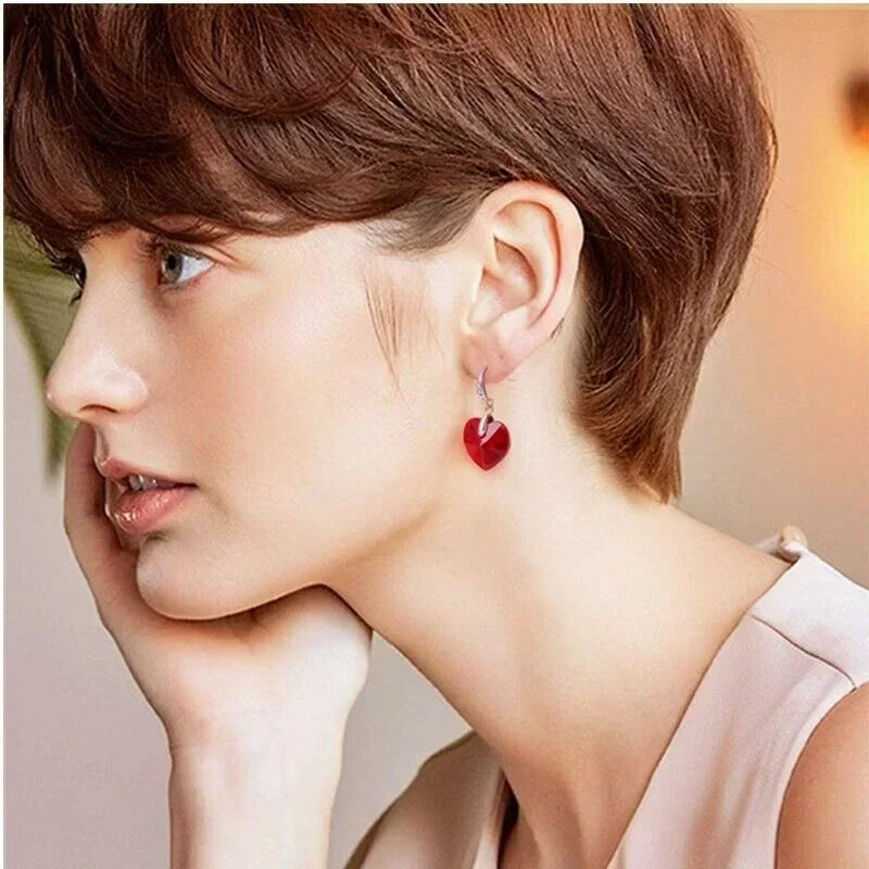Vintage Geometric Pink Crystal Dangle Drop Earrings
