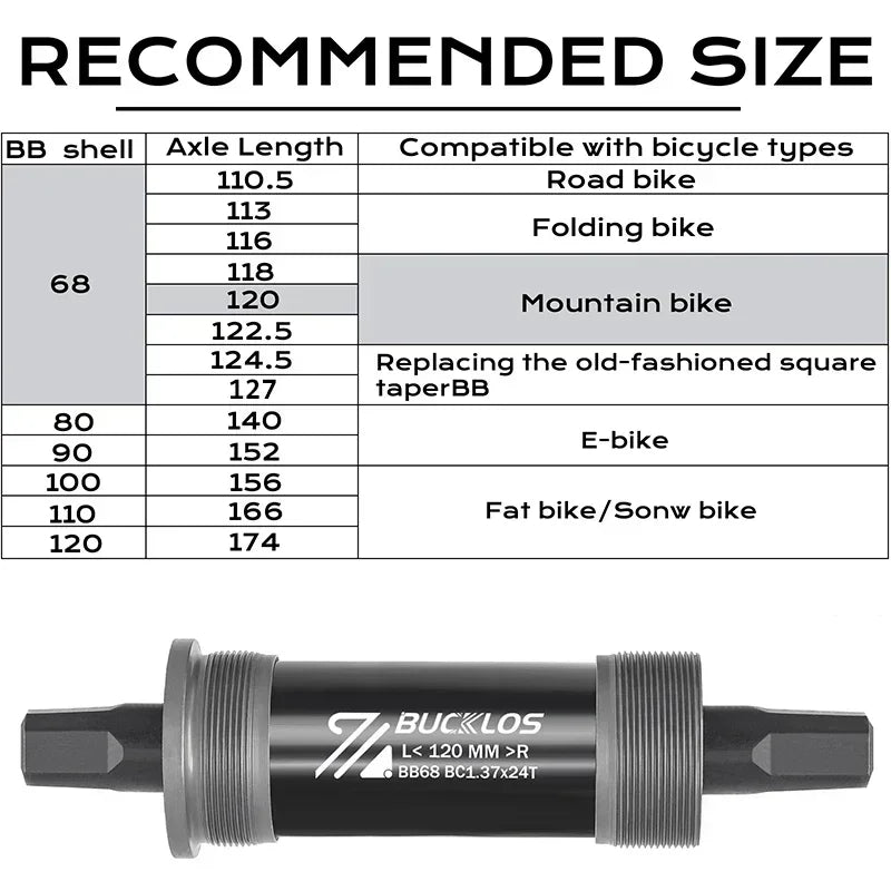 BUCKLOS Square Taper Bottom Bracket BB68 MTB Road E-Bike BSA