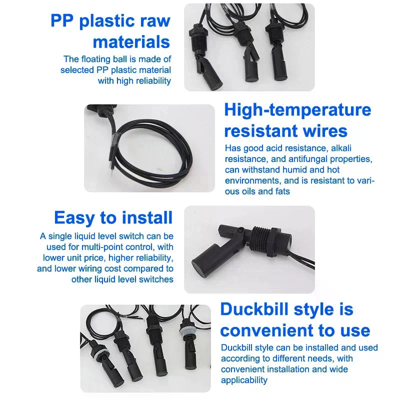 PP Plastic Ball Float Switch 12V–110V Water Level Sensor