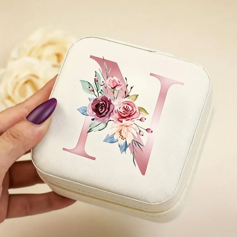 White Floral PU Leather Jewelry Box – A-Z Ring & Earring Organizer