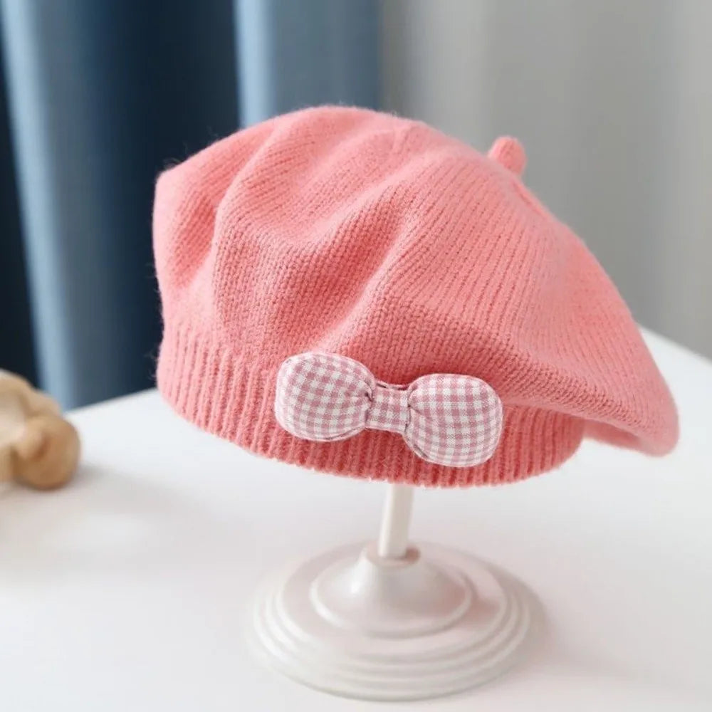 Toddler Bowknot Knit Beret Hat – Warm Windproof Beanie 1–3Y