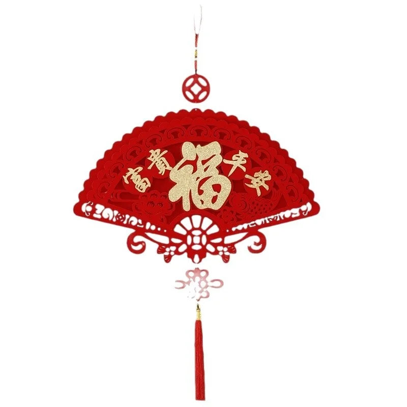 Chinese Knot Lucky Tassel Pendant | Red Flocked Fortune Ornament