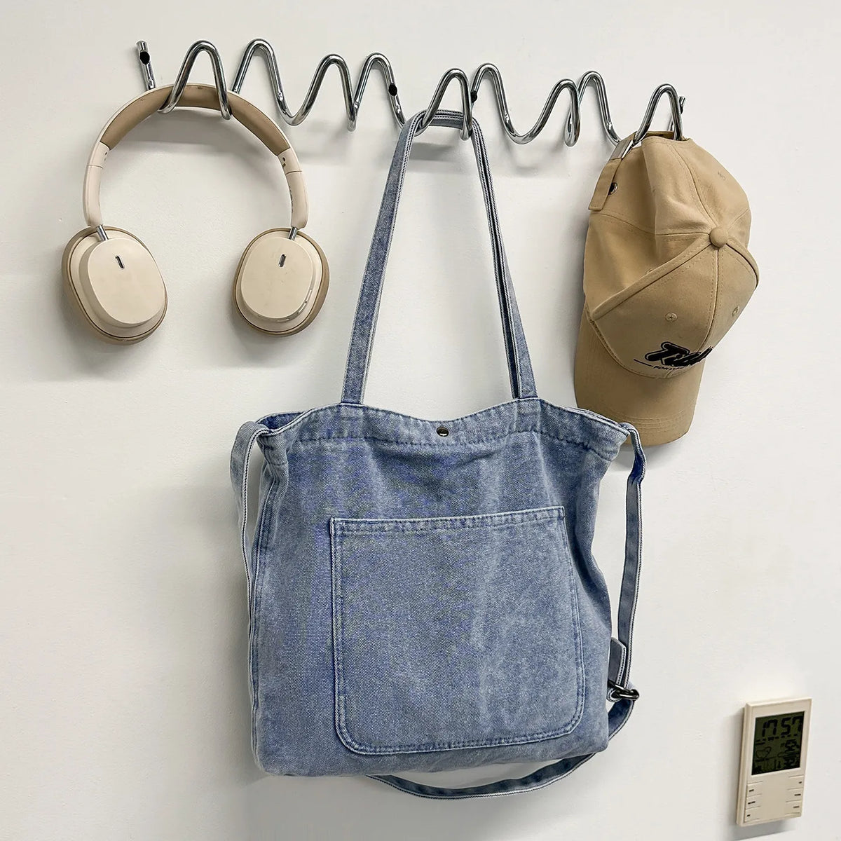 Women's Vintage Washed Denim Tote Bag – Large Capacity