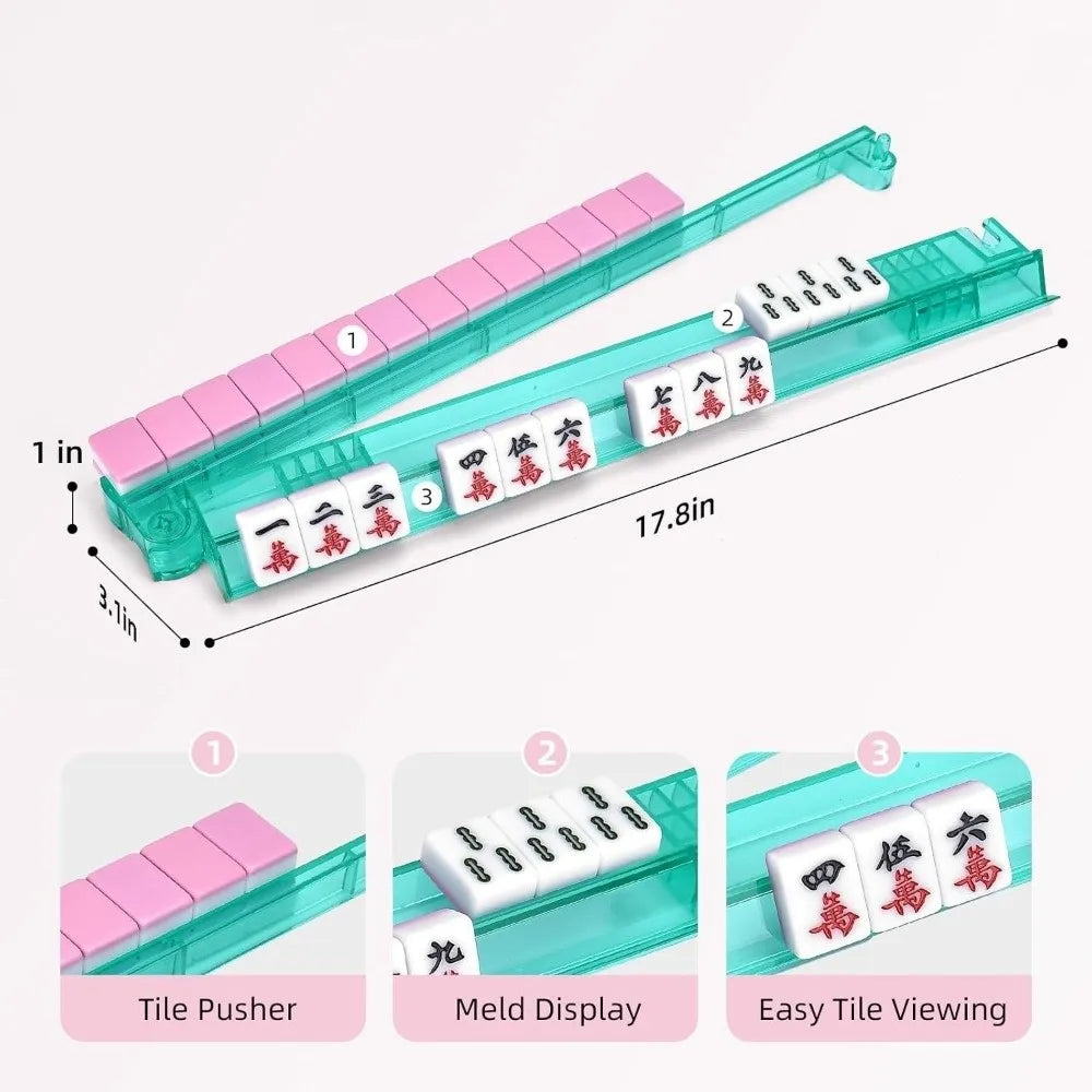 Crystal Clear Non-Slip Mahjong Tile Rack with Pusher Ruler
