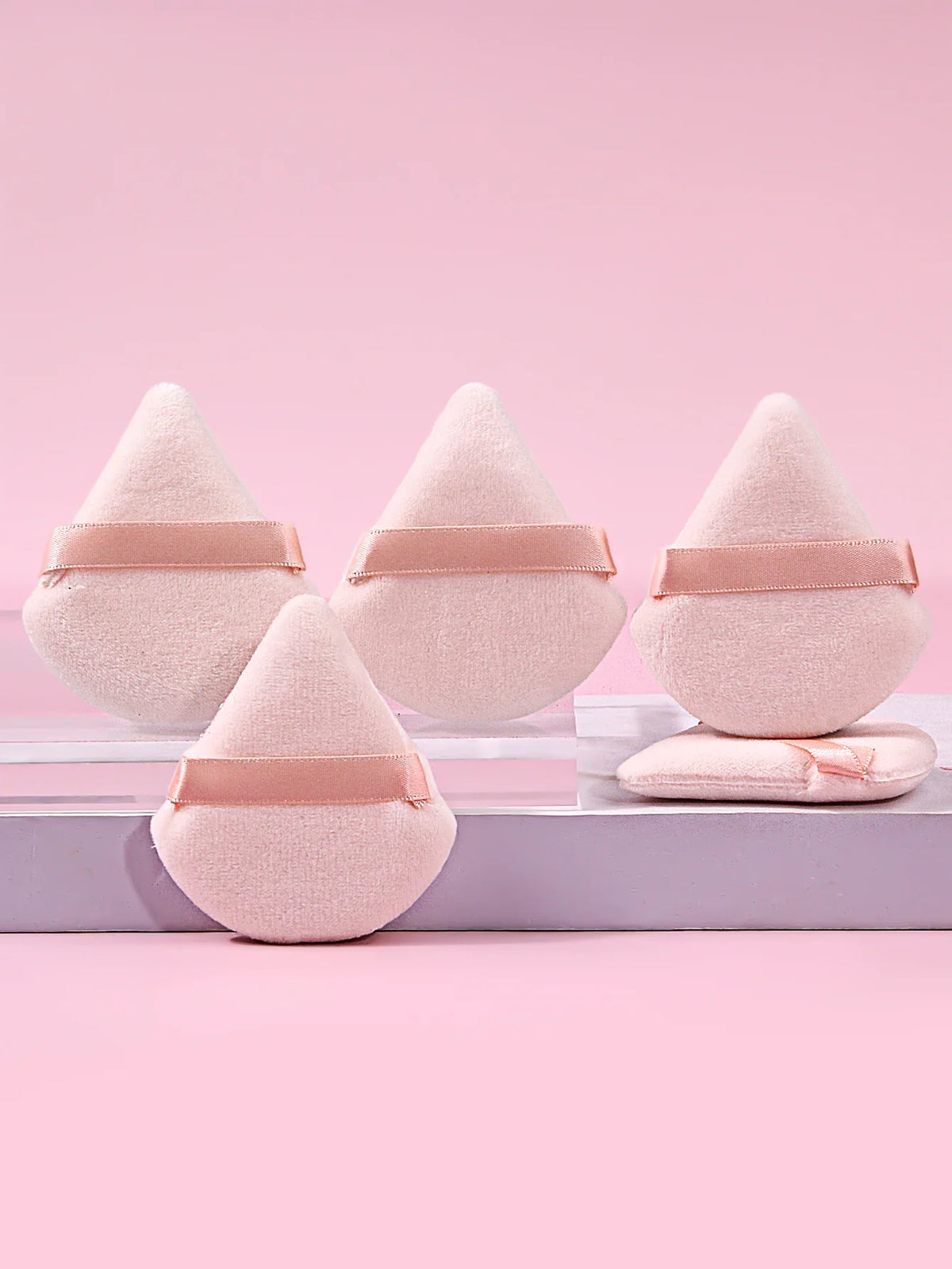 5-Pack Triangle Velvet Powder Puffs – Mini Reusable Makeup Sponges