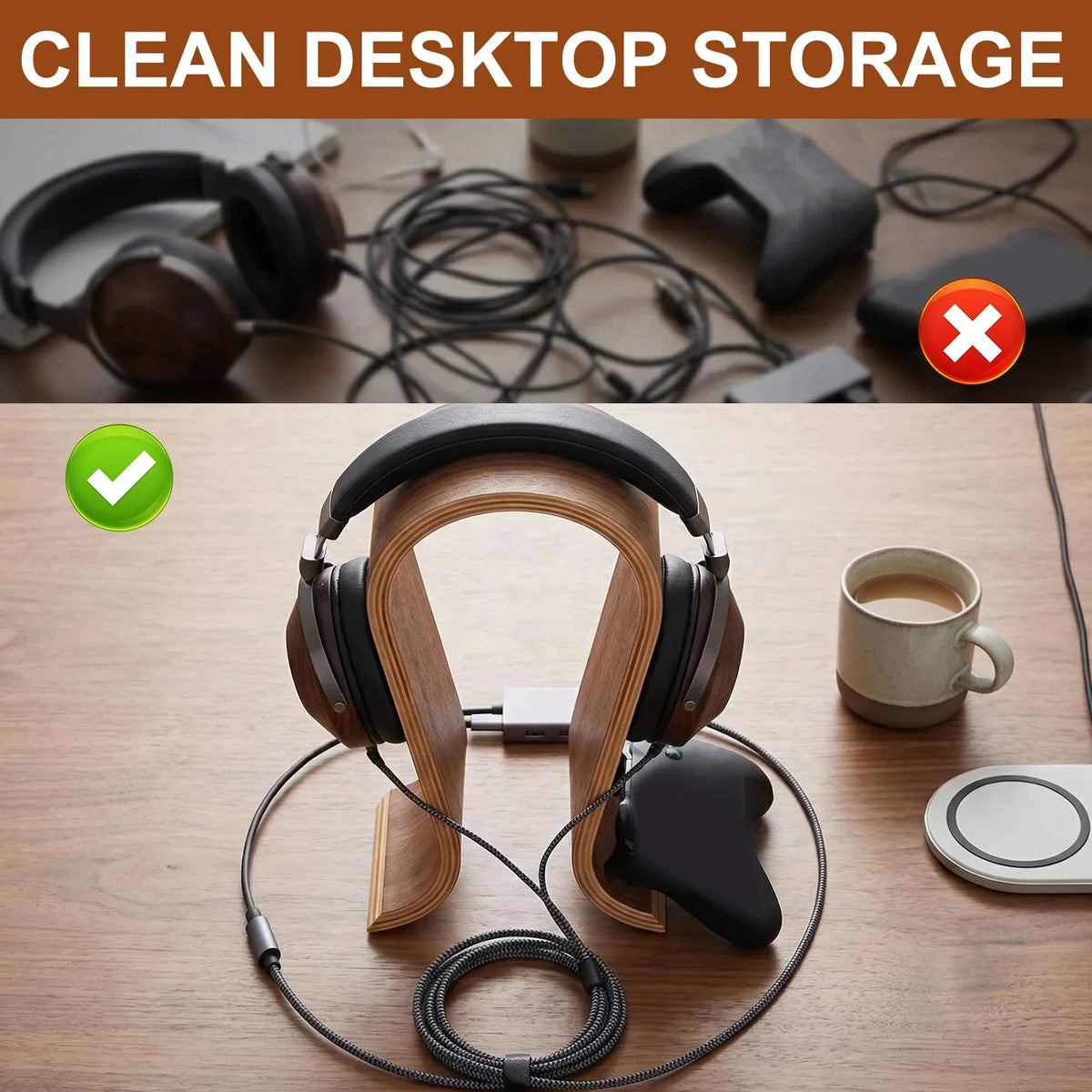 U-Shaped Walnut Wood Headphone Stand – Universal Desk Holder
