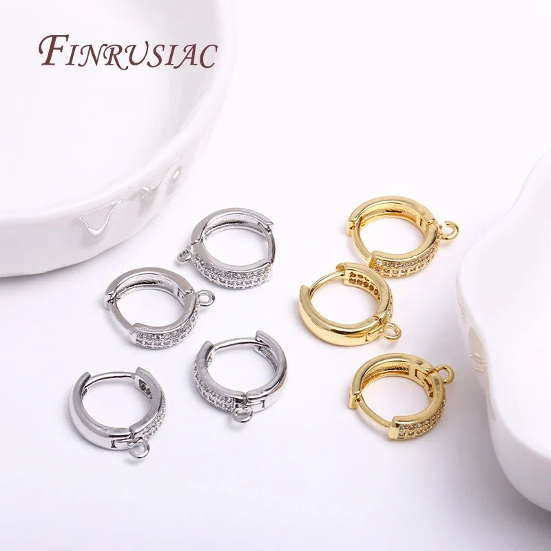 18K Gold Plated Zircon Round Hoop Earring Hooks & Clasps DIY